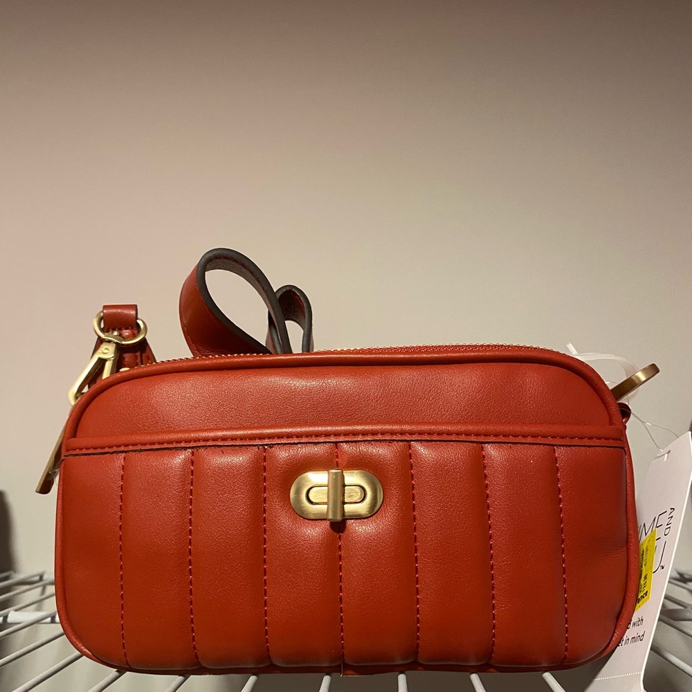 NWT orange Quilted Crossbody Bag with Gold Accents